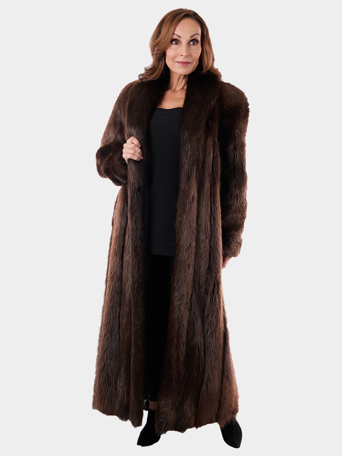 Woman's Medium Tone Long Hair Beaver Fur Coat