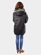 Unisex Black Leather Parka with Rex Rabbit Reversible Lining