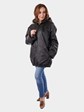 Unisex Black Leather Parka with Rex Rabbit Reversible Lining