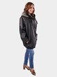 Unisex Black Leather Parka with Rex Rabbit Reversible Lining