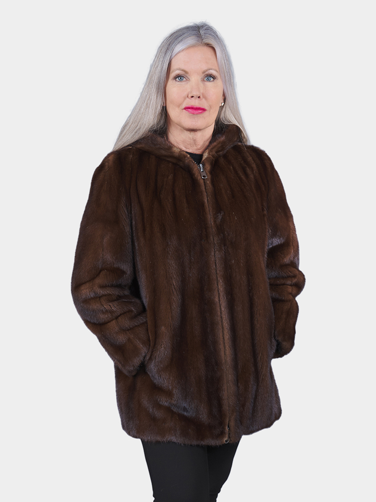 Woman's Mahogany Female Mink Fur Parka