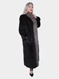 Woman's Black Sheared Mink Fur Coat with Indigo Fox Tuxedo Front Reverses to Rain Taffeta