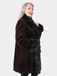 Woman's Brown Sheared Mink Fur Stroller with Chinchilla Trim