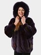 Woman's Purple Sheared Mink Fur Jacket with Detachable Hood