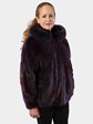 Woman's Purple Sheared Mink Fur Jacket with Detachable Hood
