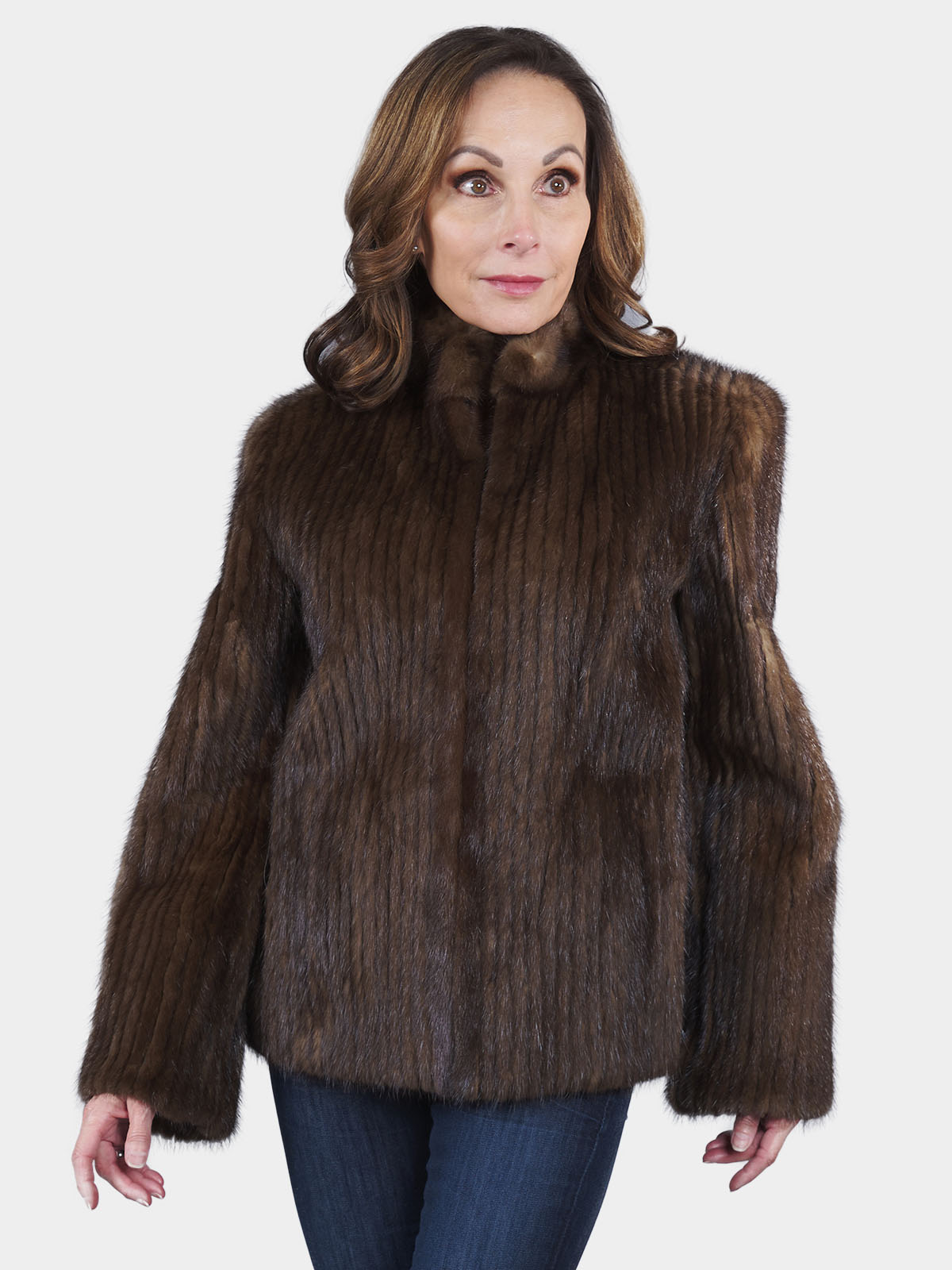 Woman's Mahogany Cord Cut Mink Fur Jacket