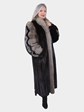 Woman's Ranch Mink Fur Coat with Indigo Fox Sleeves and Tuxedo Front
