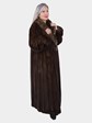 Woman's Mahogany Female Mink Fur Coat with Sable Collar