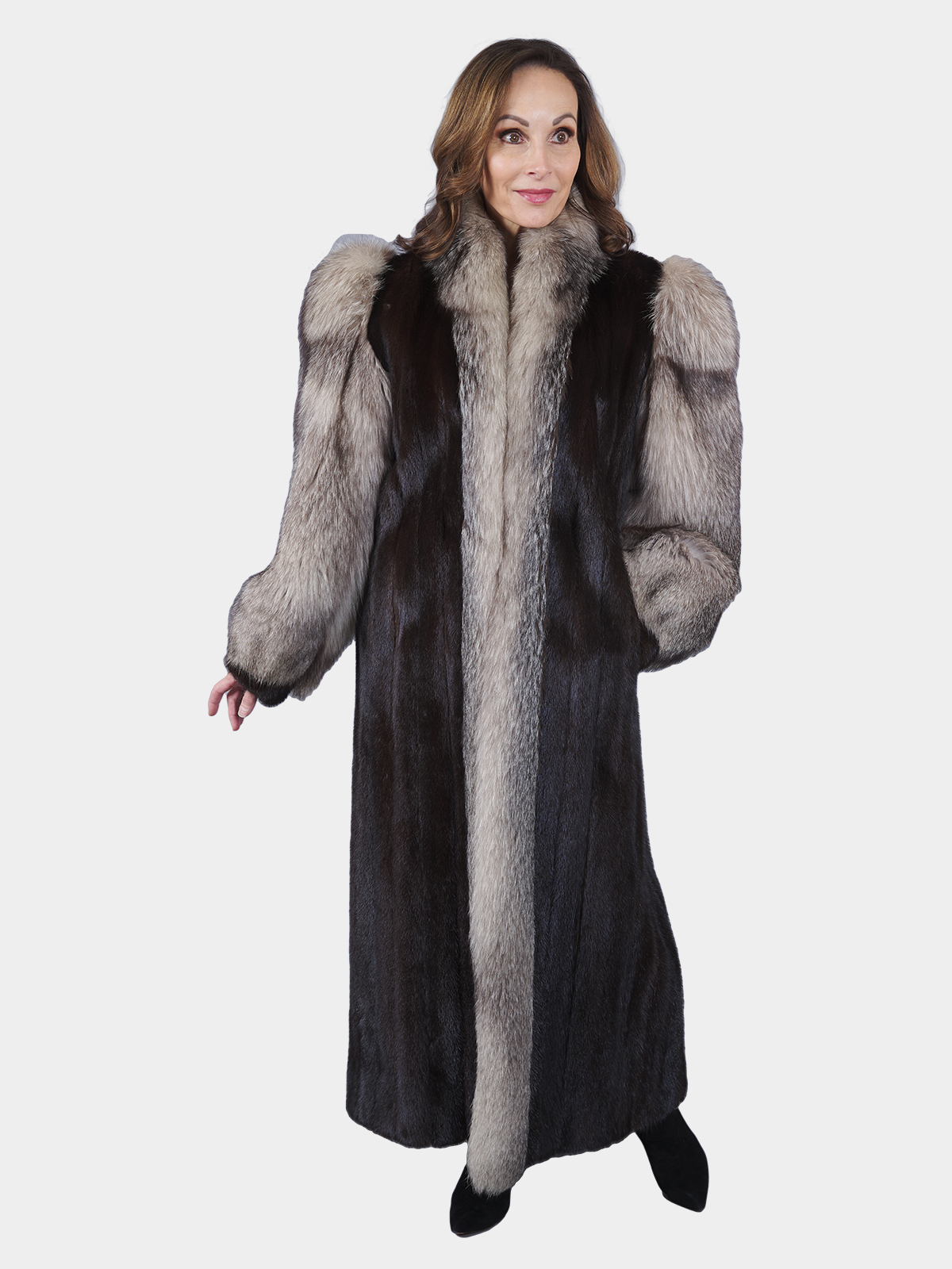 Woman's Ranch Mink Fur Coat with Indigo Fox