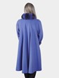 Woman's Periwinkle Cashmere Swing Coat with Chinchilla Trim