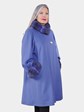 Woman's Periwinkle Cashmere Swing Coat with Chinchilla Trim