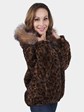 Woman's Animal Print Sectioned Mink Fur Parka Reversing to Leather