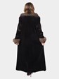 Woman's Black Sheared Mink Fur Coat with Animal Print Collar and  Cuffs and Sable Trim