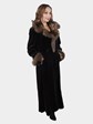 Woman's Black Sheared Mink Fur Coat with Animal Print Collar and  Cuffs and Sable Trim