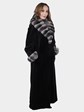 Woman's Black Sheared Mink Fur Coat with Chinchilla Collar and Cuffs