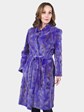 Woman's Purple Sculptured Sheared Mink Fur 7/8 Coat with Belt