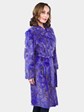 Woman's Purple Sculptured Sheared Mink Fur 7/8 Coat with Belt