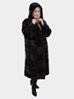 Woman's Plus Size Black Mink Fur Coat with Detachable Hood