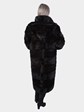 Woman's Plus Size Black Mink Fur Coat with Detachable Hood