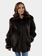 Woman's Ebony Long Hair Beaver Jacket with Sheared Beaver Trim