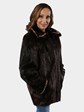 Woman's Ebony Long Hair Beaver Jacket with Sheared Beaver Trim