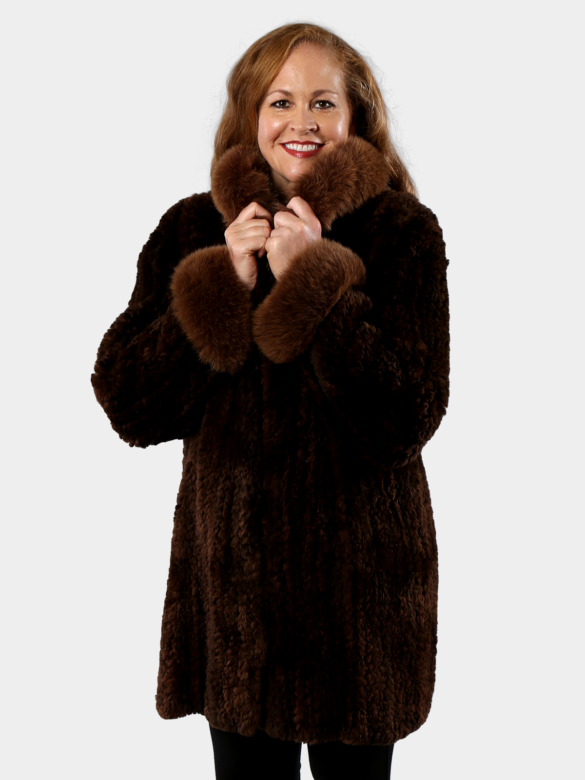 Woman's Lishman Cognac Sheared and Knit Beaver Fur Stroller with Hood