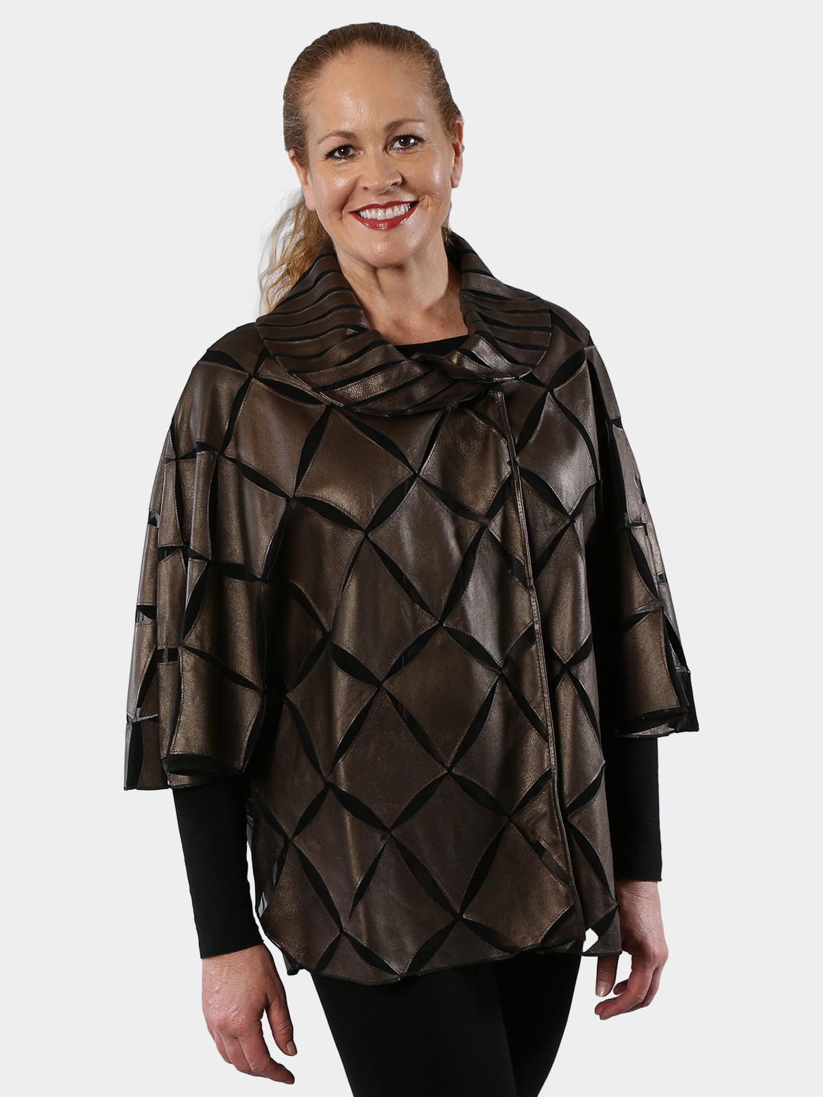 Woman's Bronze Leather and Black Mesh Jacket
