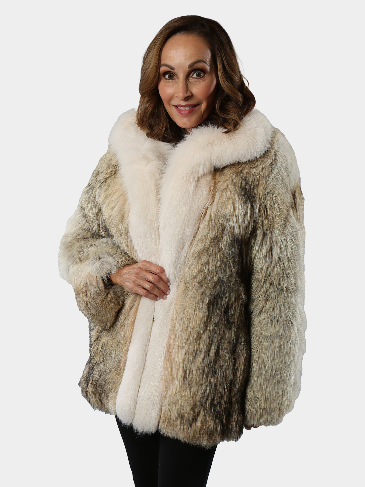 Coyote Fur Jacket with Shadow Fox Trim (Women's XS) - Estate Furs