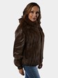 Woman's Brown Fox Fur Jacket with Zip Out Leather Sleeves