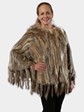 Woman's Beige, Cream and Grey Rex Rabbit and Fox Knit Fur Poncho