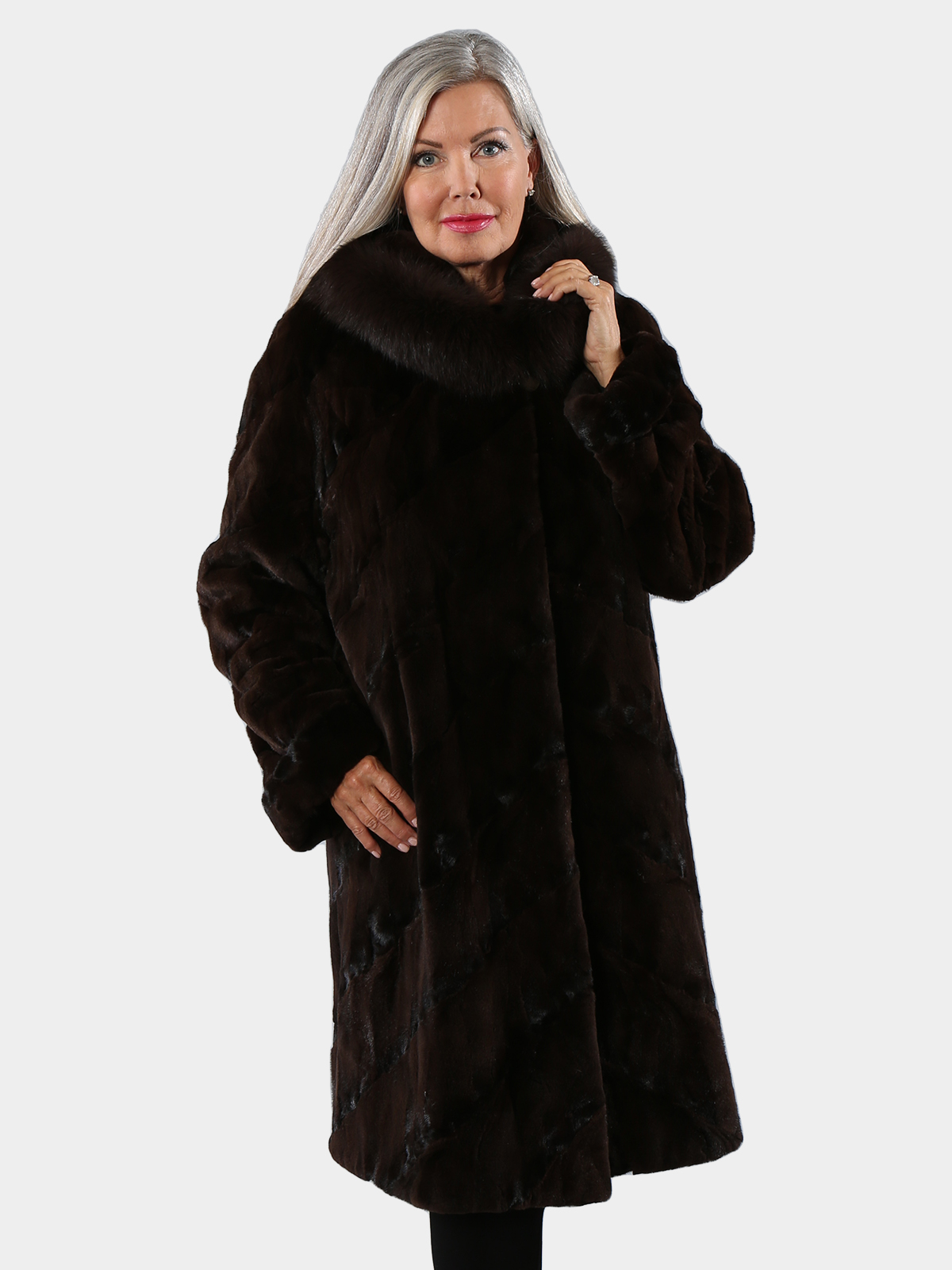 Woman's Brown Semi-Sheared Mink Fur Stroller (Reversible)