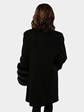 Woman's Black Lora Piana Wool Coat with Fox Trim