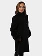 Woman's Black Lora Piana Wool Coat with Fox Trim