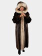 Woman's Natural Long Hair Beaver Fur Coat with Fox Trim and Hood