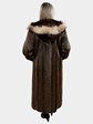 Woman's Natural Long Hair Beaver Fur Coat with Fox Trim and Hood