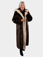 Woman's Natural Long Hair Beaver Fur Coat with Fox Trim and Hood