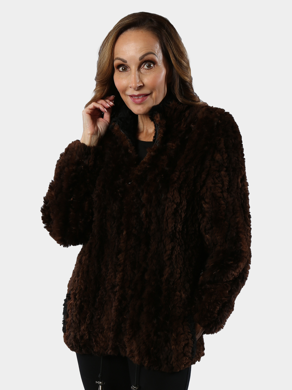 Woman's Paula Lishman Ombre Cognac Sheared and Knit Beaver Fur Jacket