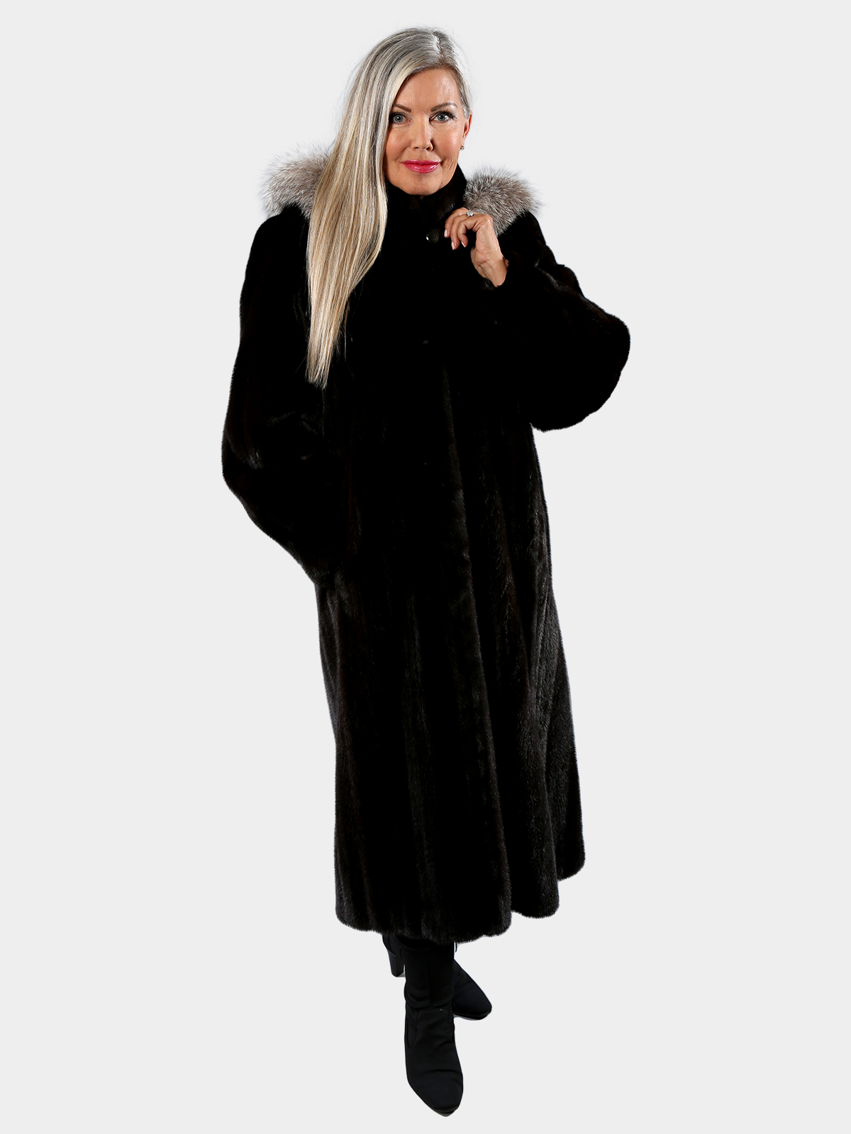 Woman's Ranch Female Mink Fur Coat with Detachable Hood