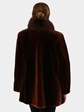 Woman's Cognac Sheared Beaver Fur Jacket with Fox Tuxedo Front Reversing to Leather