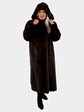 Woman's Mahogany Female Mink Fur Coat with Detachable Hood