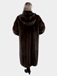 Woman's Mahogany Female Mink Fur Coat with Detachable Hood