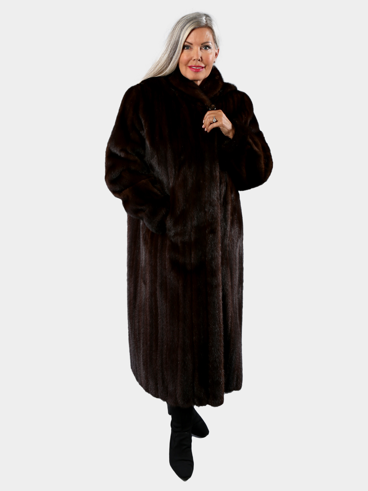 Woman's Mahogany Female Mink Fur Coat with Detachable Hood