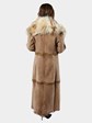 Woman's Beige Shearling Lamb Coat with Fox Trim