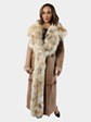 Woman's Beige Shearling Lamb Coat with Fox Trim