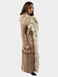 Woman's Beige Shearling Lamb Coat with Fox Trim