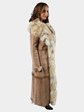 Woman's Beige Shearling Lamb Coat with Fox Trim