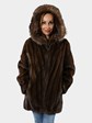Woman's Mahogany Female Mink Fur Parka with Raccoon Trim on Hood