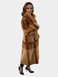 Woman's Whiskey Semi Sheared Mink Fur 7/8 Coat with Sable Trim