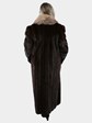 Woman's Mahogany Mink Fur Coat with Dyed Silver Fox Collar