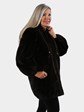 Woman's Dark Brown Sheared Beaver Fur Parka with Two Tone Accents